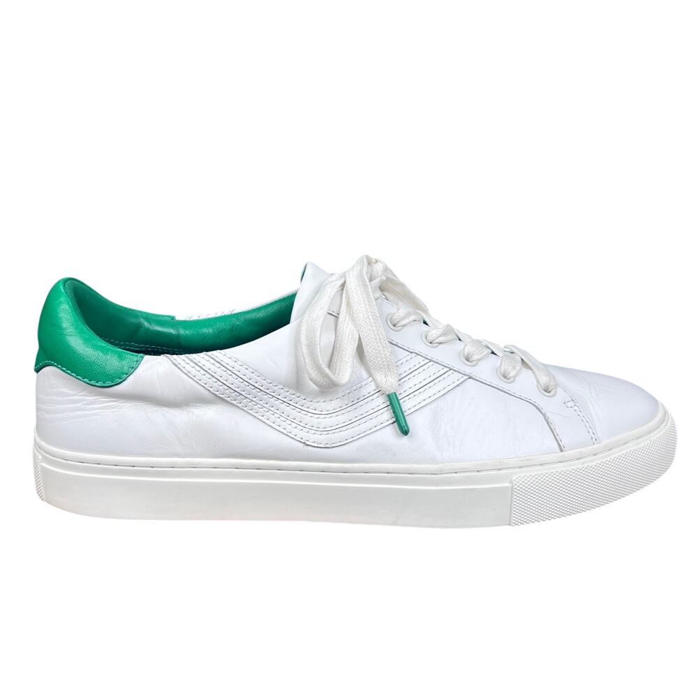 Tory Burch Sport White Leather Green Trim Casual Court Sneakers Size 10.5